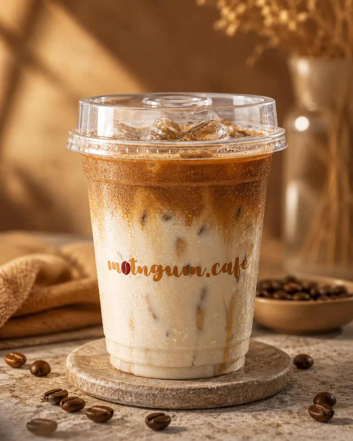 Cà phê sữa Một Ngụm trong art direction Warm Café ấm và mộc